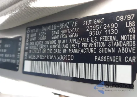 1998 Mercedes-Benz E 320 из США, поврежденный, VIN WDBJF65F6WA506100